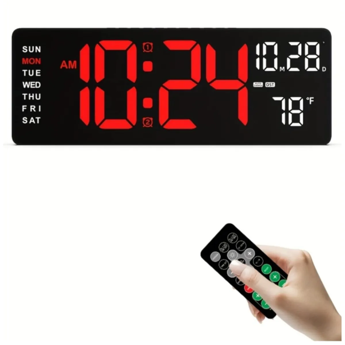 GENERICO - Reloj de Pared Digital Grande LED con Control Alarma + Temperatura Mes