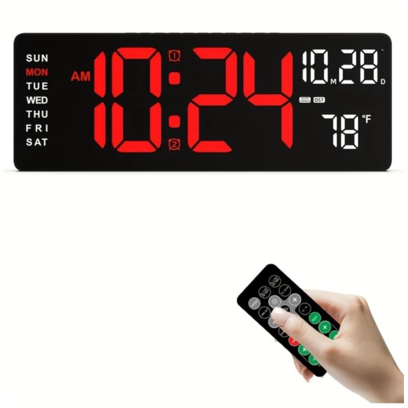 GENERICO - Reloj de Pared Digital Grande LED con Control Alarma + Temperatura Mes