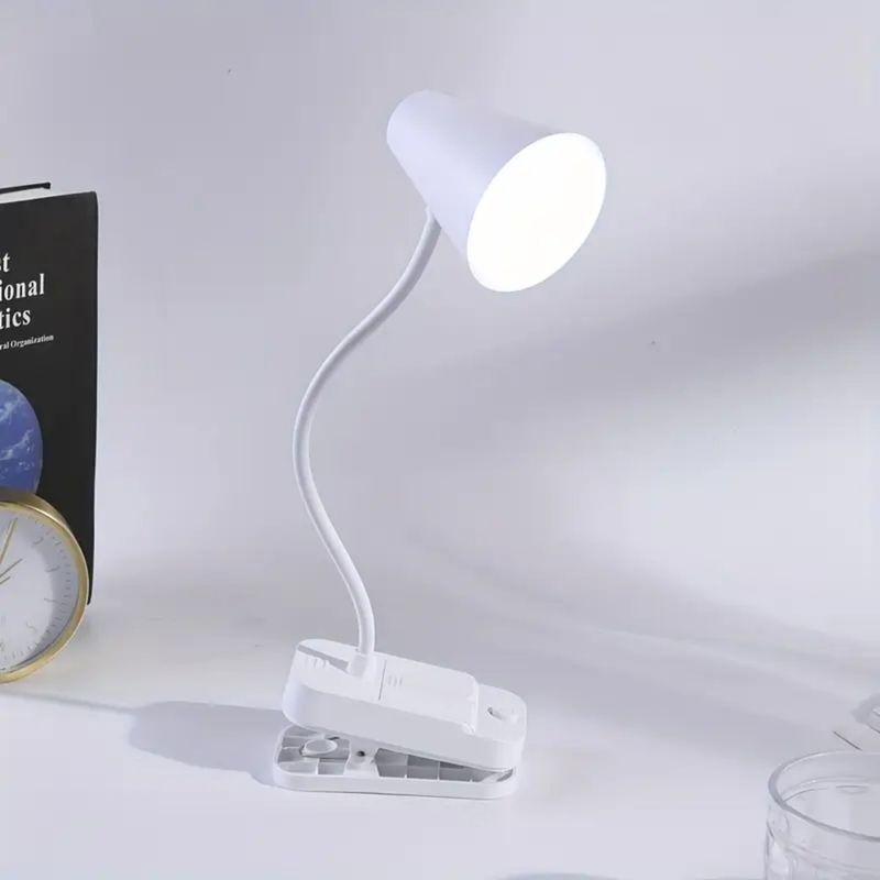 GENERICO - Lámpara LED de Escritorio Flexible Blanco Gancho a pilas