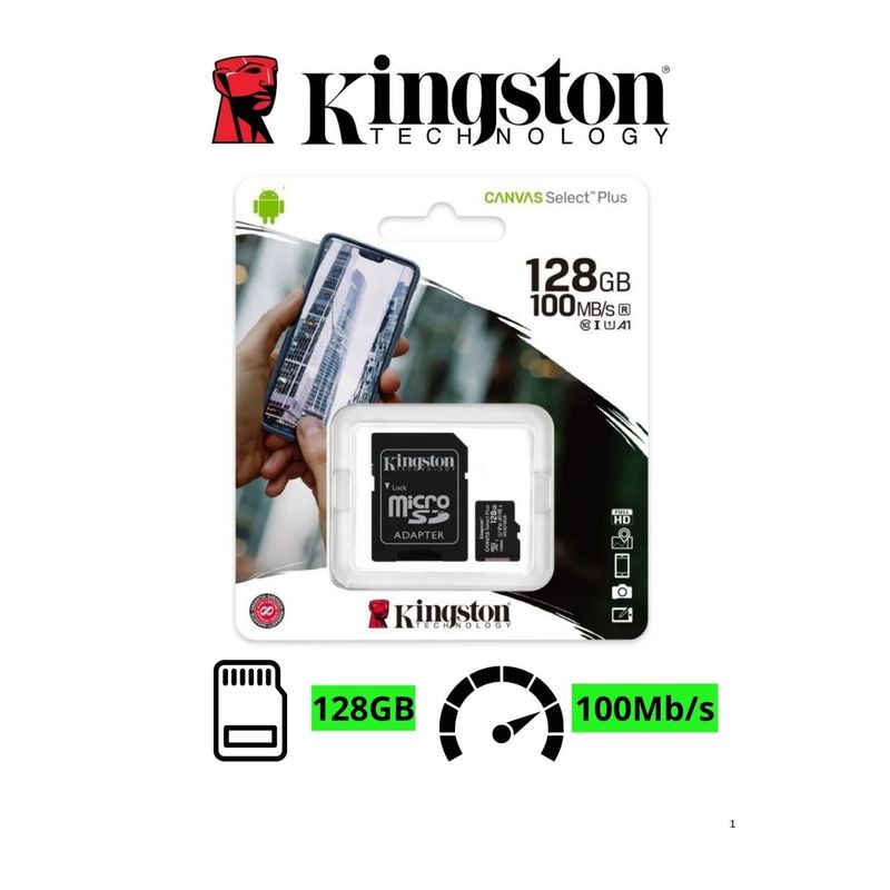 KINGSTON - MEMORIA MICRO SD KINGSTON 128GB CANVAS SELECT PLUS