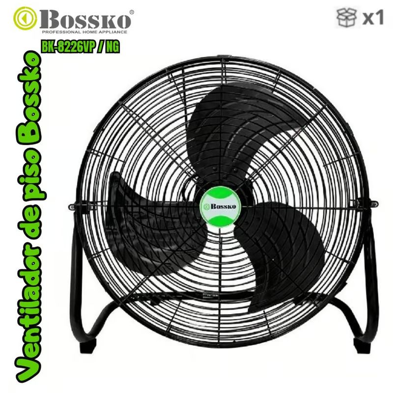 BOSSKO - Ventilador de Piso 18 BK-8226VPNG 200W Metal  Potente y Eficiente