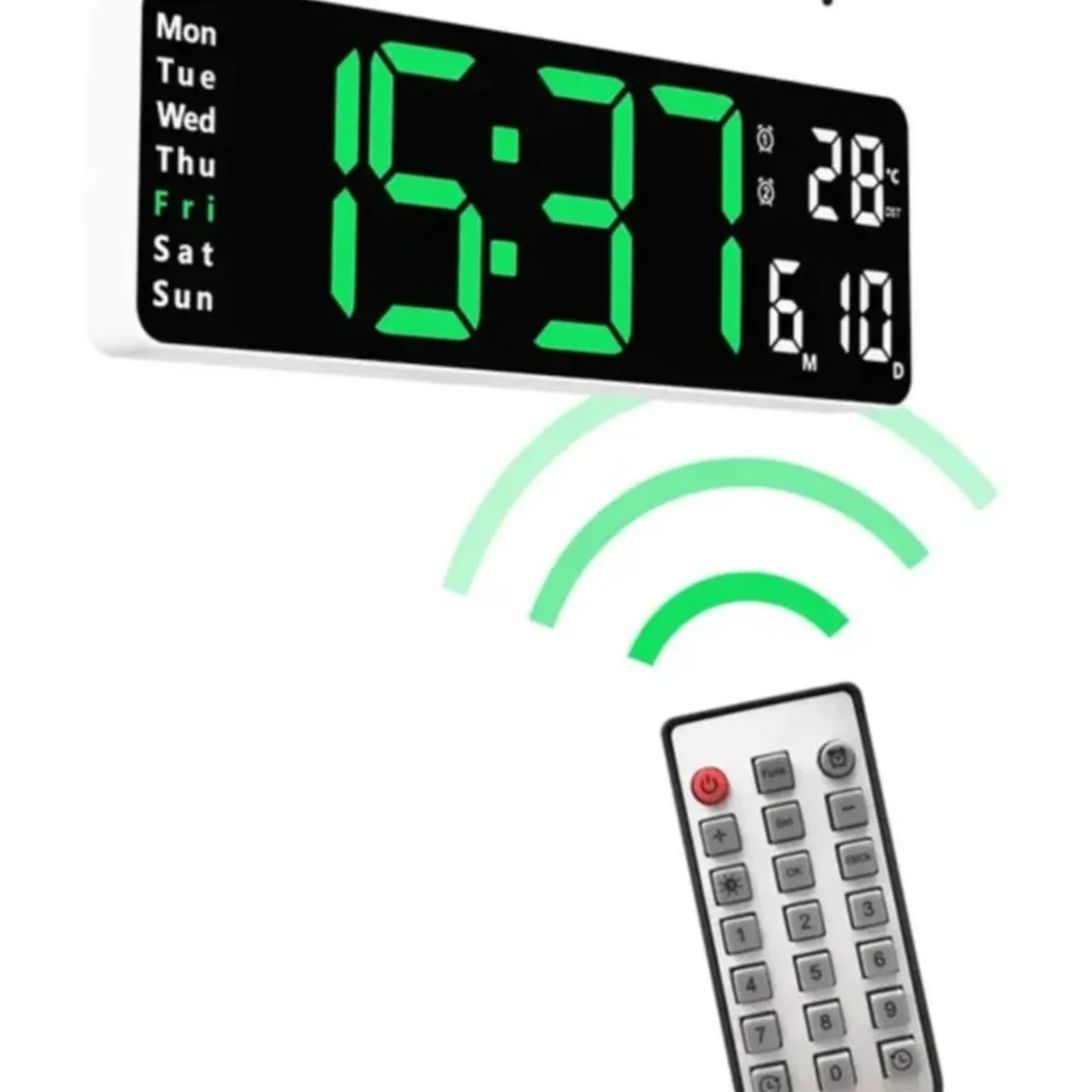 GENERICO - Reloj de Pared Digital Grande LED con Control Alarma + Temperatura Mes