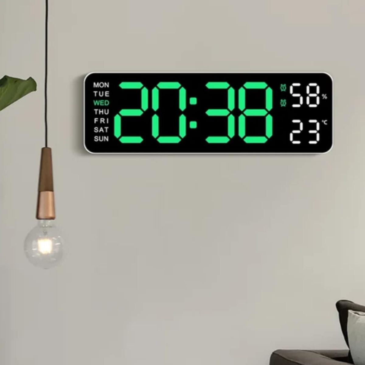 GENERICO - Reloj de Pared Digital Grande LED con Control Alarma + Temperatura Mes