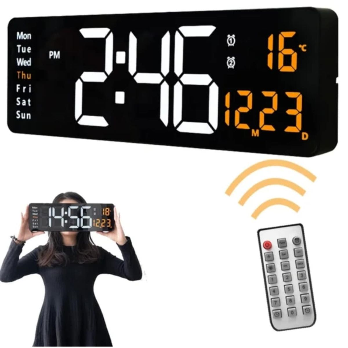 GENERICO - Reloj de Pared Digital Grande LED con Control Alarma + Temperatura Mes