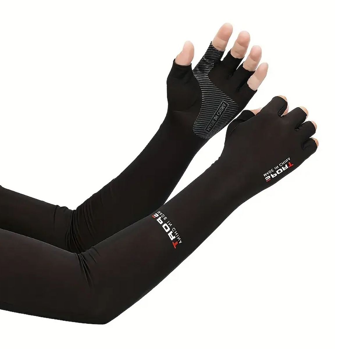 GENERICO - MANGAS PARA BRAZOS MANOS ANTIDESLIZANTES PROTECCIÓN UV NEGRO