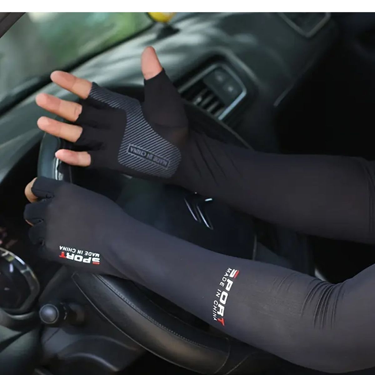 GENERICO - MANGAS PARA BRAZOS MANOS ANTIDESLIZANTES PROTECCIÓN UV NEGRO