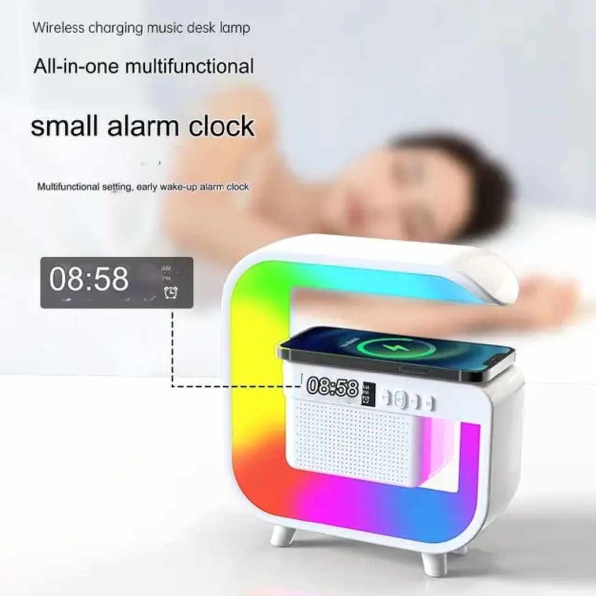 GENERICO - Lampara Led Reloj Despertador Radio Bluetooth Cargador Inalambrico G2