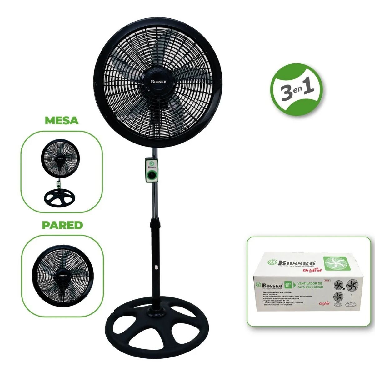 BOSSKO - Ventilador BK-8233VO de 18" 250W Negro - Paquete de 2 Unidades