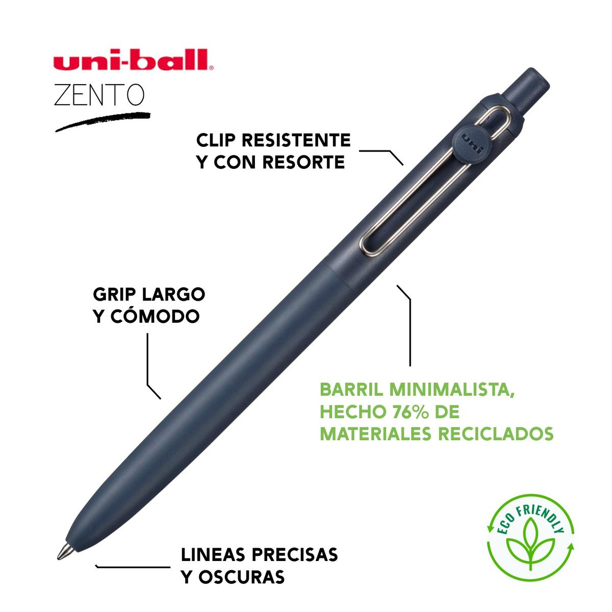 UNI BALL - UNI Zento Bolígrafo Retráctil Tinta Gel Negro - INDIGO