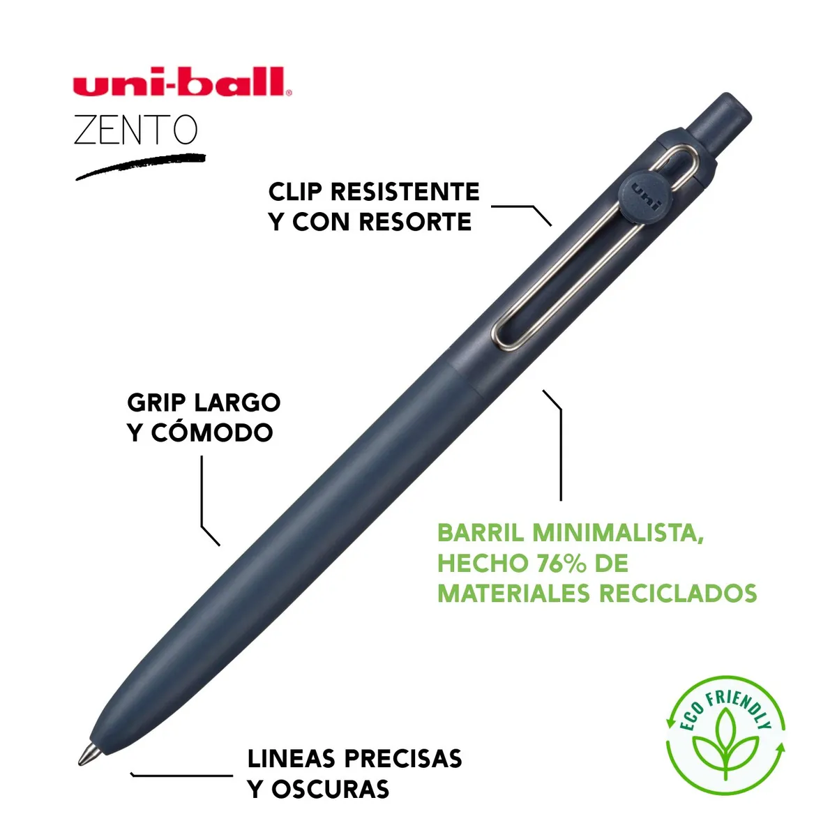 UNI BALL - UNI Zento Bolígrafo Retráctil Tinta Gel Negro - INDIGO