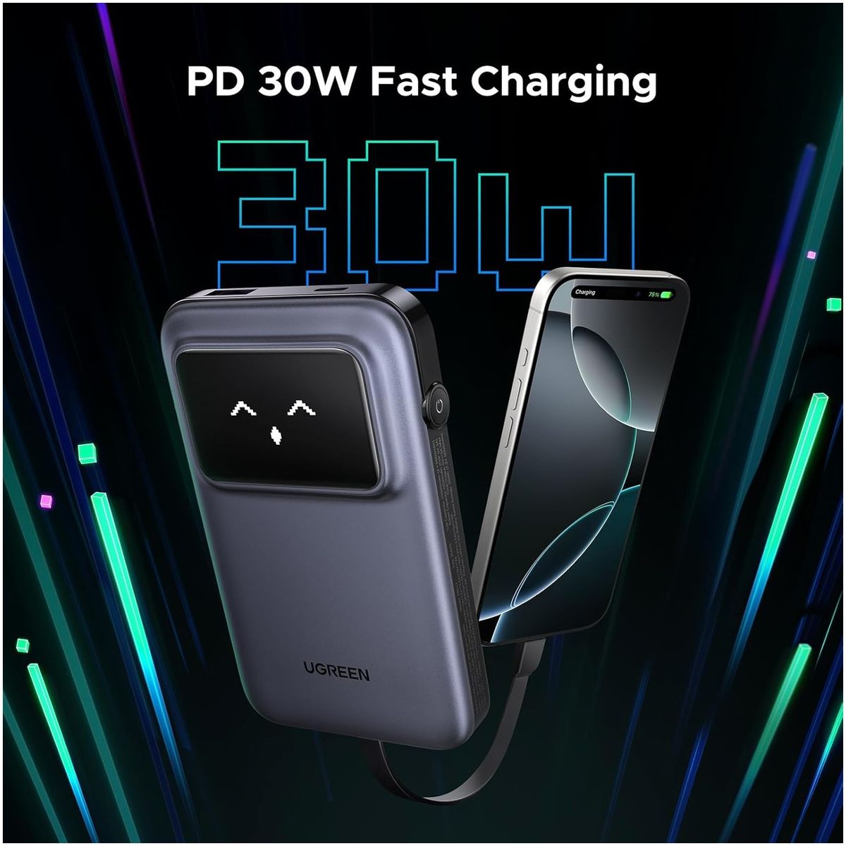 UGREEN - Ugreen Power Bank 10000mAh USB-C Integrado 30W QC TFT PB511 - 35603B