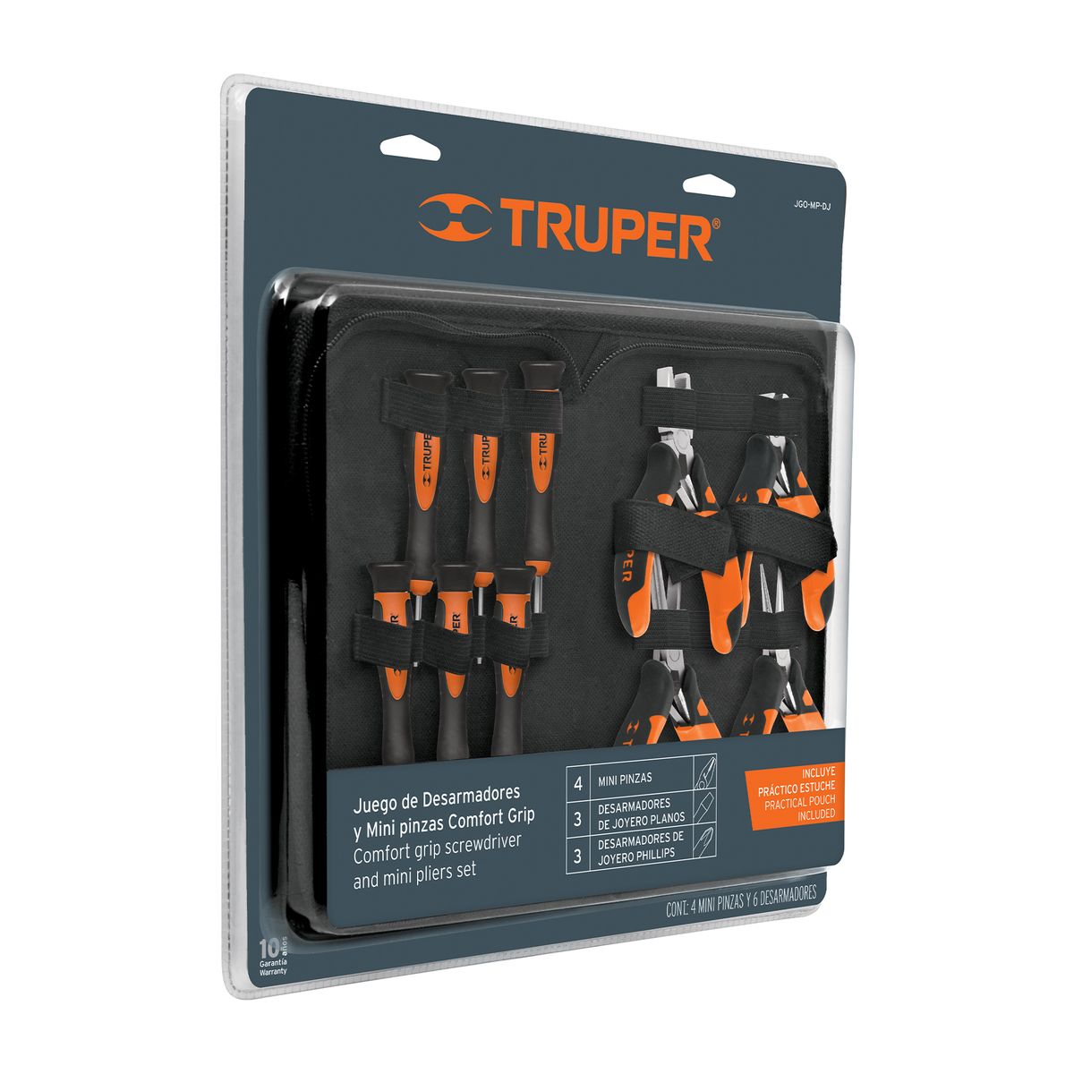 TRUPER - Juego 6 desarmadores de joyero y 4 mini pinzas Comfort Grip, Truper