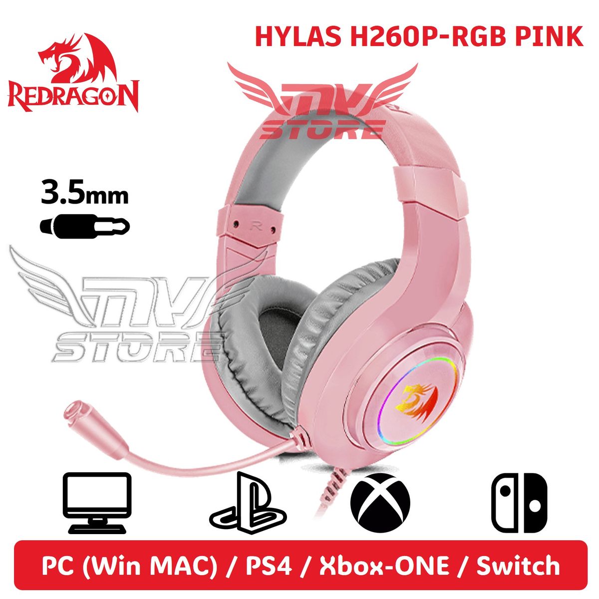 REDRAGON - Audífonos Redragon Hylas H260 RGB Color Rosa
