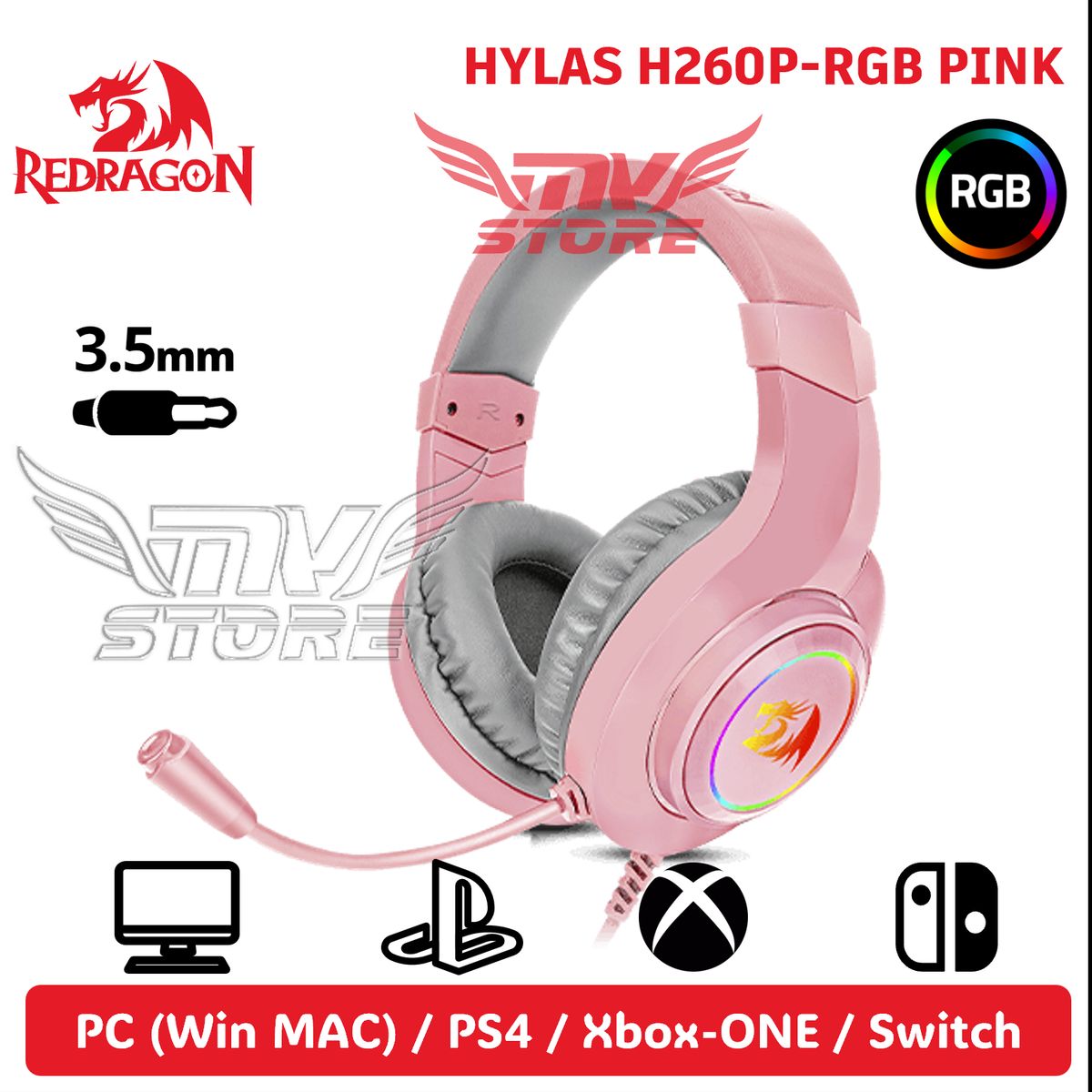 REDRAGON - Audífonos Redragon Hylas H260 RGB Color Rosa