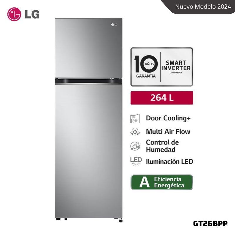 LG - REFRIGERADORA LG 264 L TOP FREEZER PLATEADO - GT26BPP