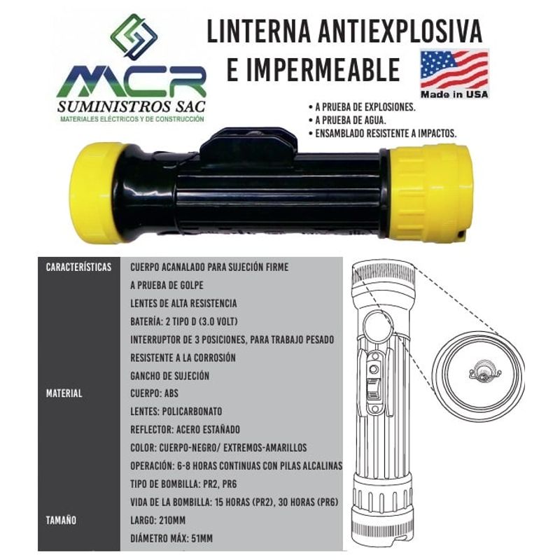 GENERICO - LINTERNA ANTIEXPLOSIVA INDUSTRIAL IMPOERMEABLE 21CM