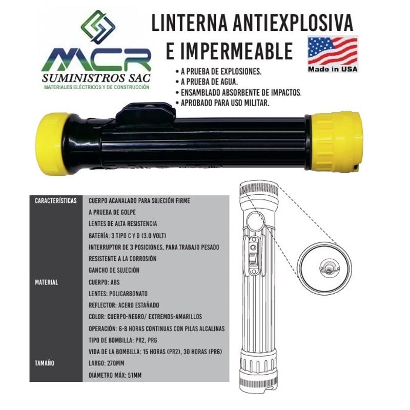 GENERICO - LINTERNA ANTIEXPLOSIVA INDUSTRIAL E IMPERMEABLE DE 27CM
