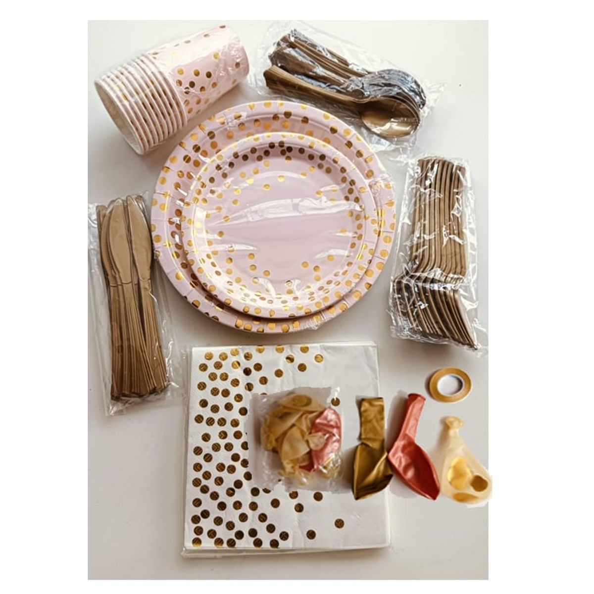 GENERICO - Fiesta Descartables 10Vasos+20Platos+20 servilletas+30cubiertos+Globos