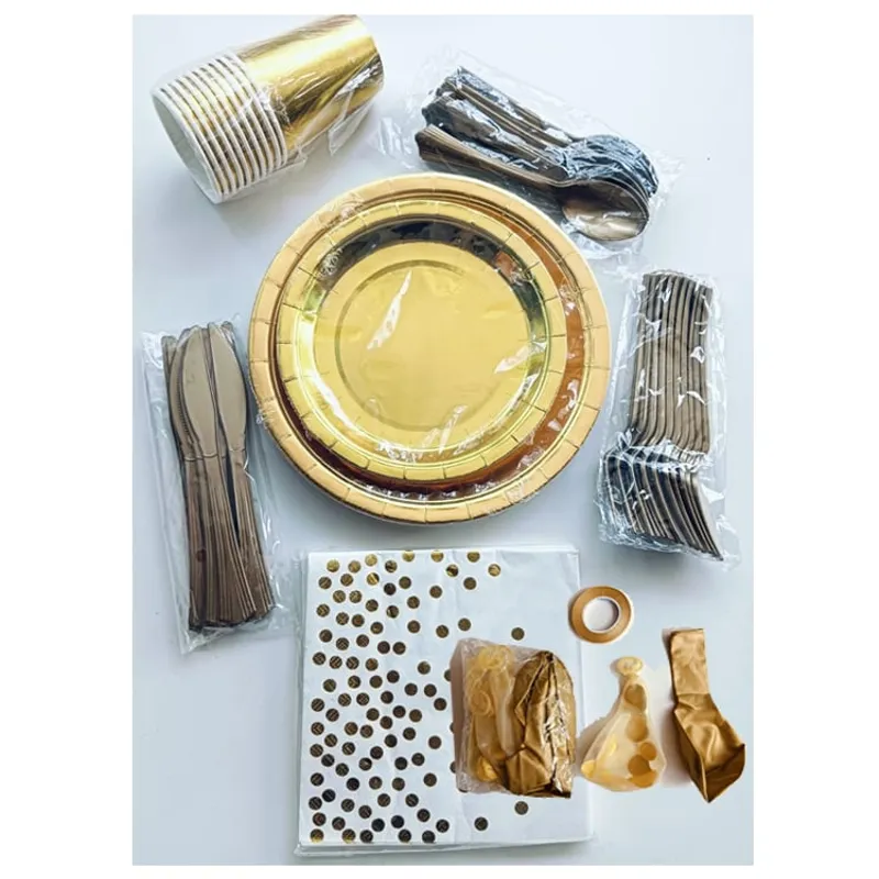 GENERICO - Fiesta Descartables 10Vasos+20Platos+20 servilletas+30cubiertos+Globos