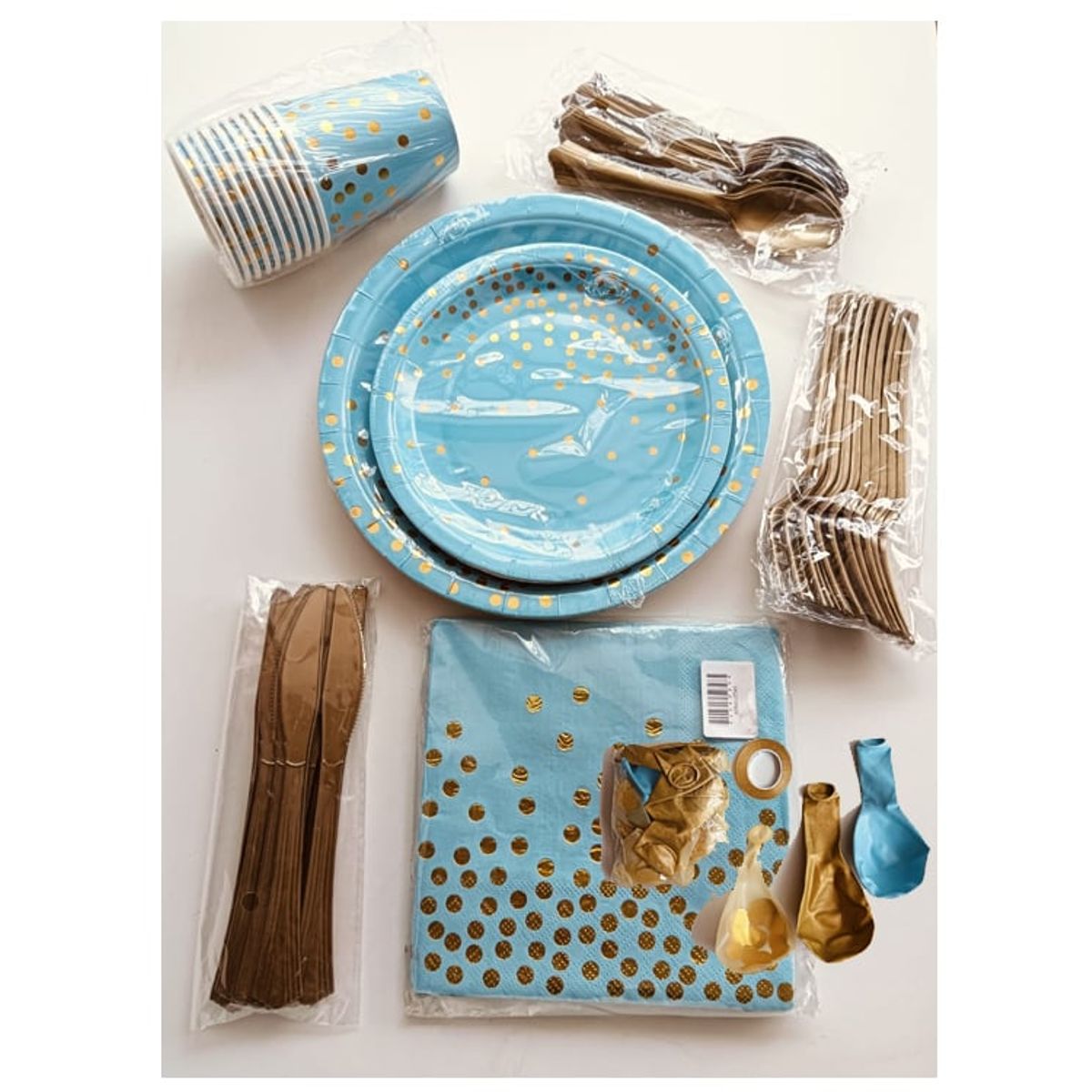 GENERICO - Fiesta Descartables 10Vasos+20Platos+20 servilletas+30cubiertos+Globos