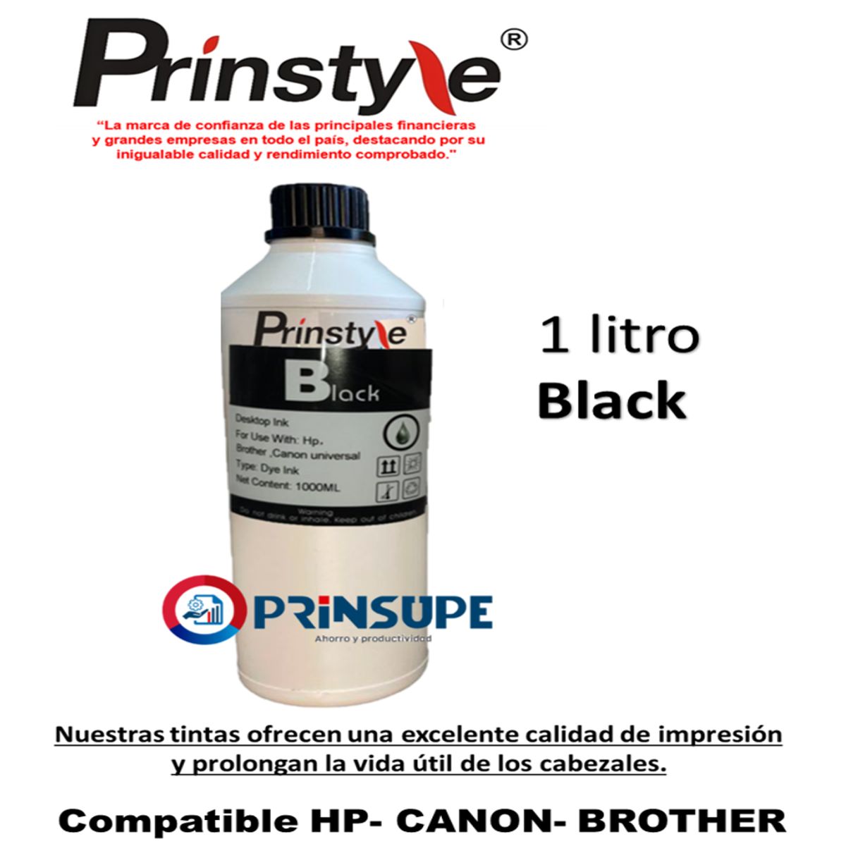 PRINSTYLE - TINTA 1 LITRO UV BLACK COMPATIBLE HP CANON BROTHER