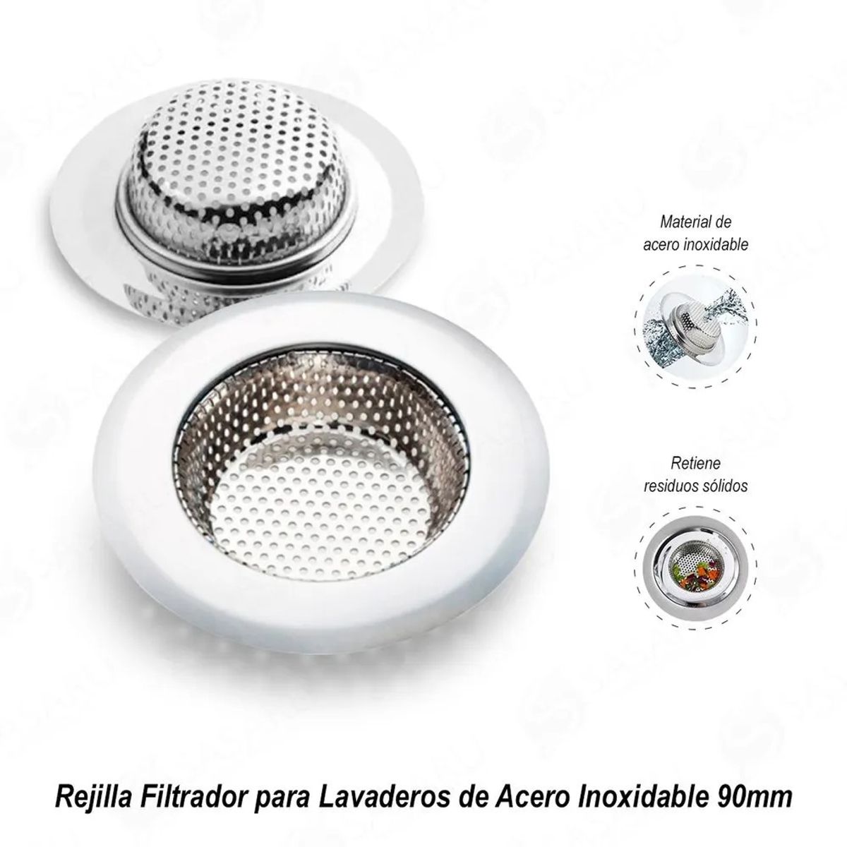 GENERICO - REJILLA TAPON PARA LAVADEROS DE ACERO INOXIDABLE 90MM