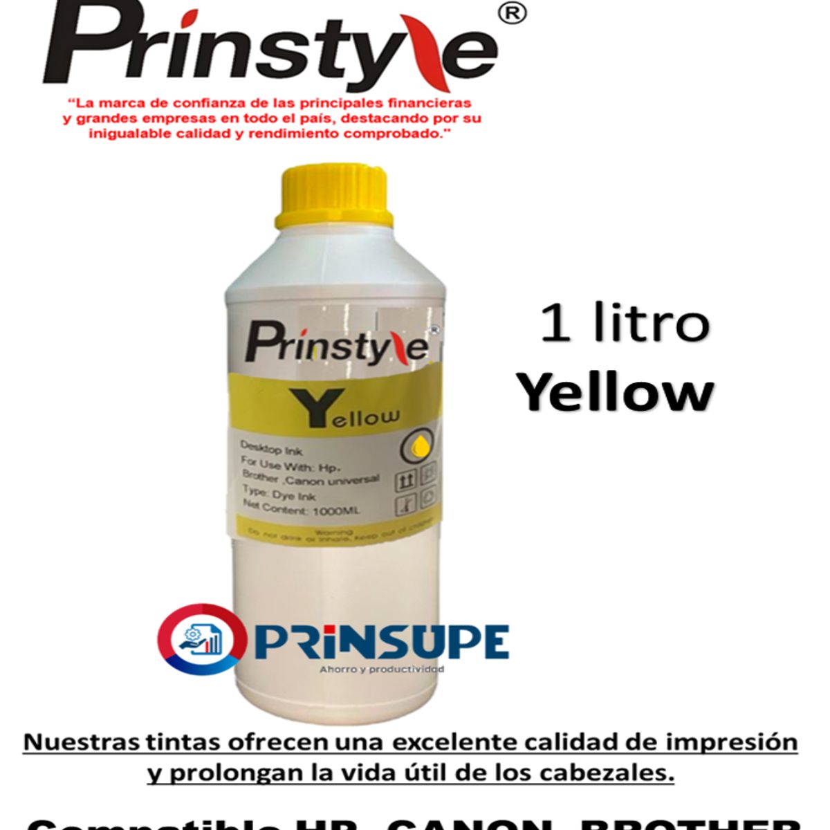 PRINSTYLE - TINTA 1 LITRO UV YELLOW COMPATIBLE HP  CANON BROTHER