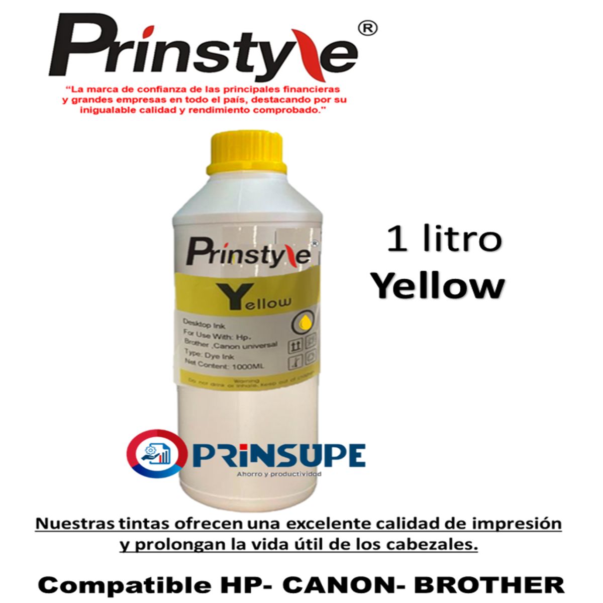 PRINSTYLE - TINTA 1 LITRO UV YELLOW COMPATIBLE HP  CANON BROTHER