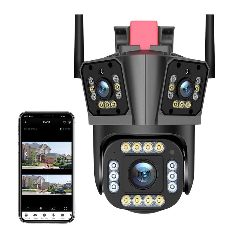 AV HOME - Cámara de Seguridad Triple Lente Exterior PTZ