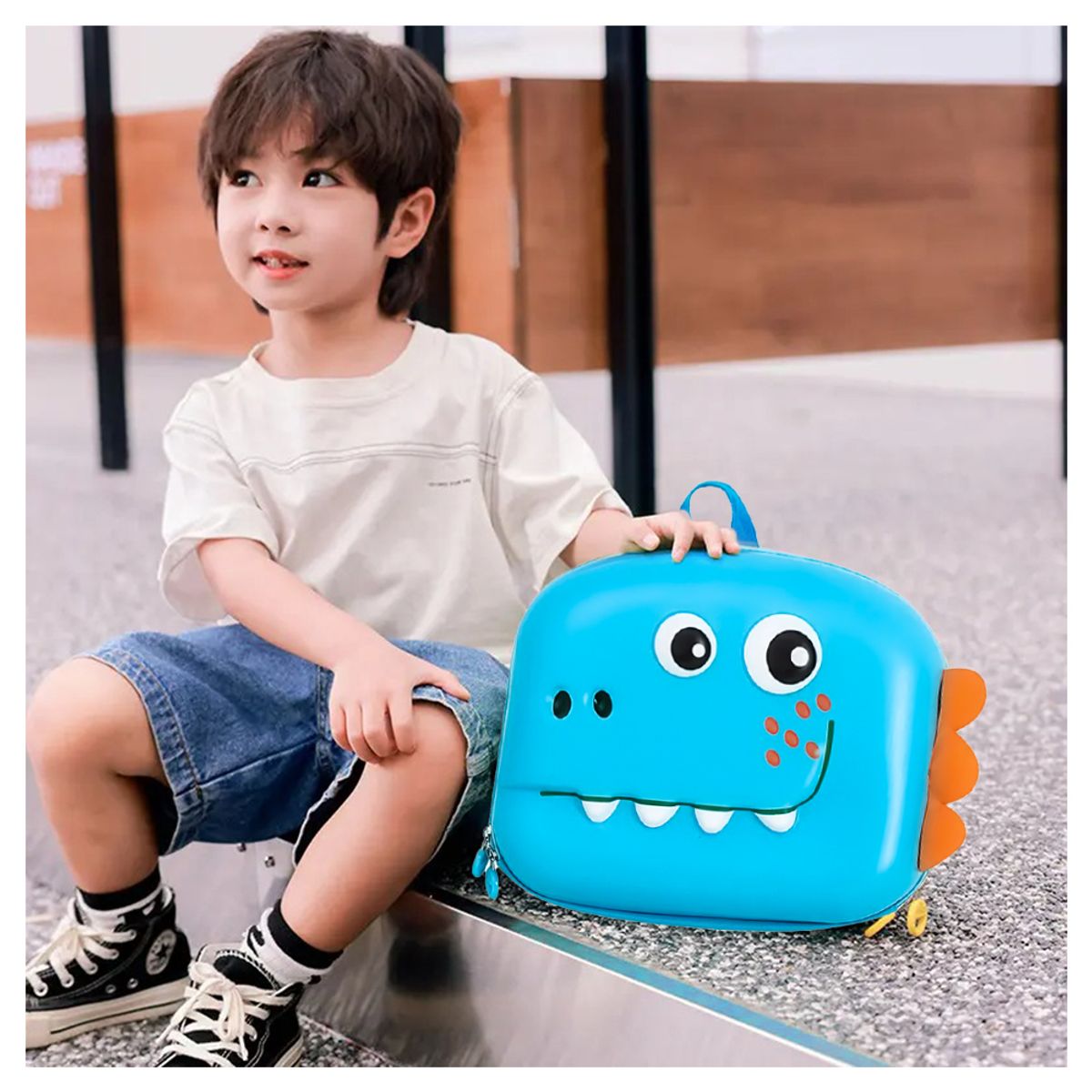 GENERICO - MOCHILA 3D CON DISEÑO DINOSAURIO CELESTE PARA NIÑOS