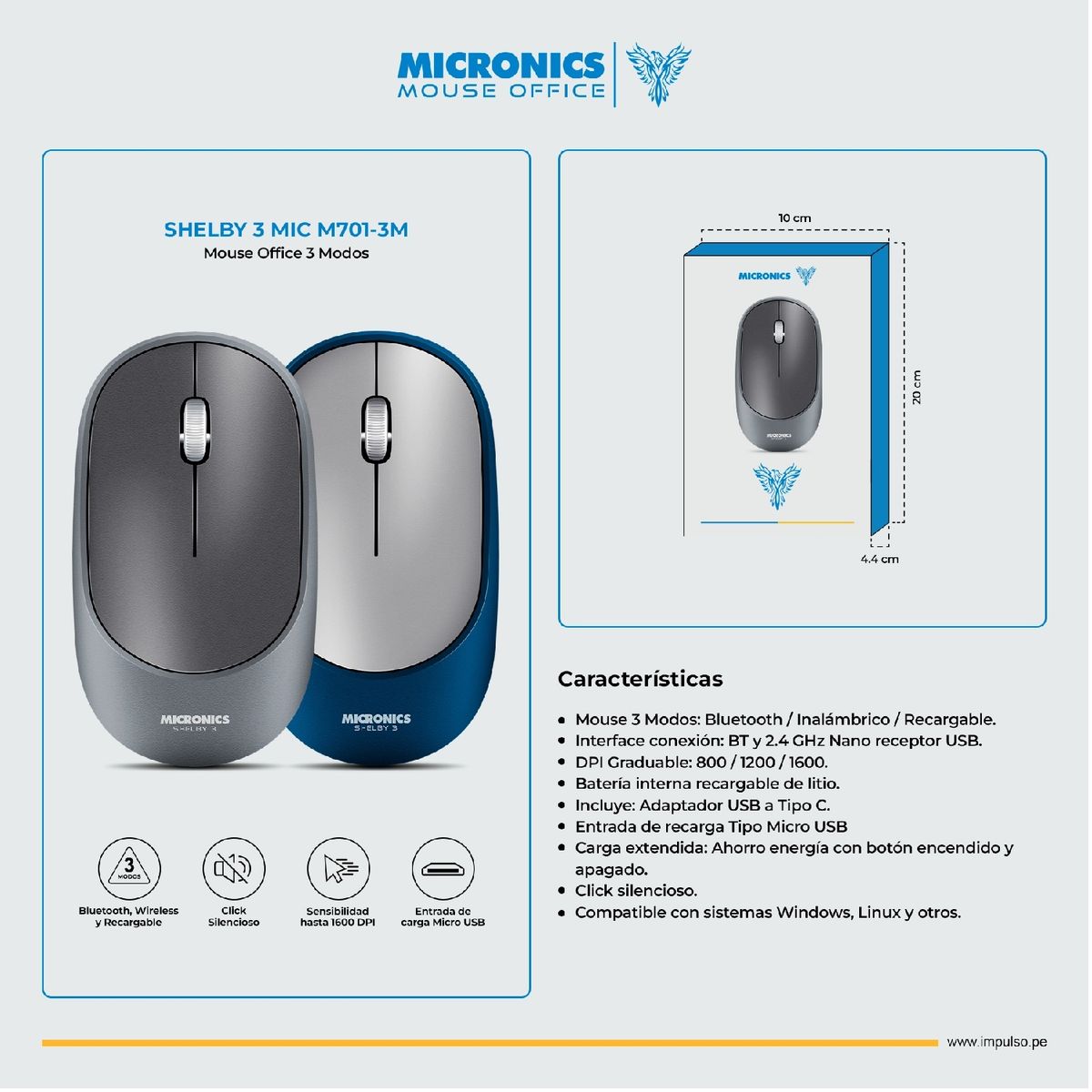 MICRONICS - Mouse Shelby Mic M701-3M  Micronics Negro