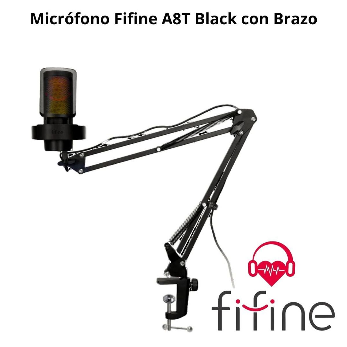FIFINE - Micrófono Fifine A8T Black con Brazo