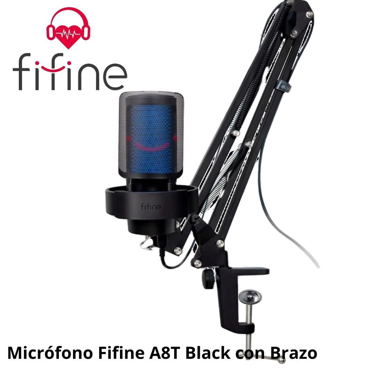 FIFINE - Micrófono Fifine A8T Black con Brazo