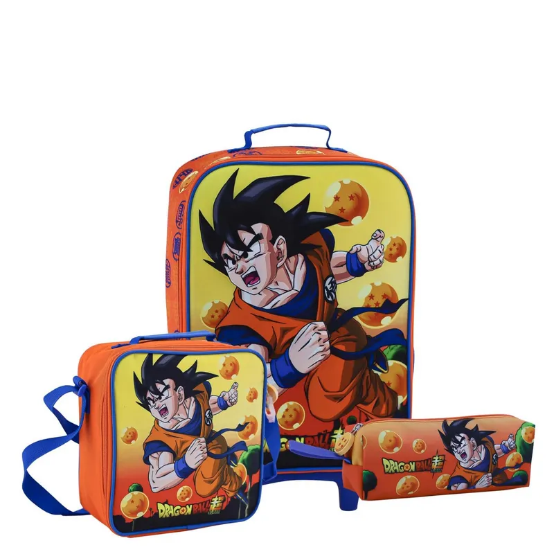 SCOOL - SET MOCHILA DRAGON BALL  GOKU OFICIO MALETA LONCHERA CARTUCHERA 3PZAS