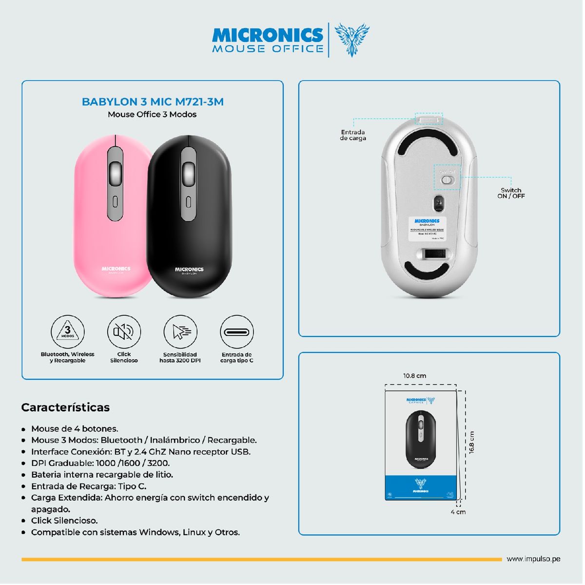 MICRONICS - Mouse Babylon - MIC M721-3M Micronics Rosado