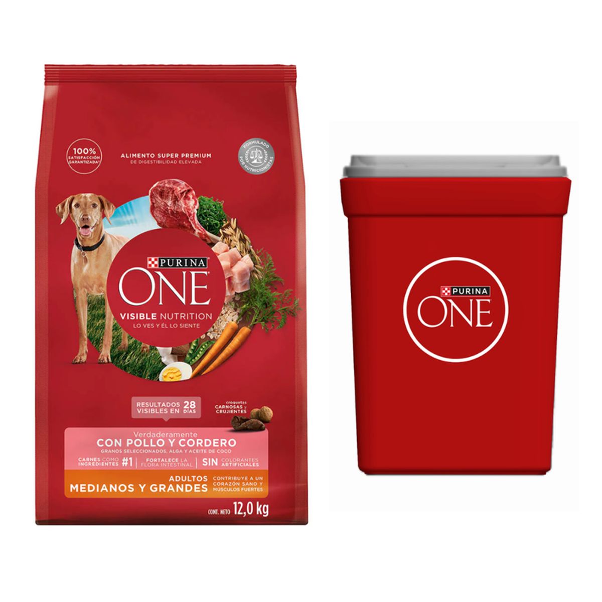 PURINA - Purina One Perro Adulto 12kg Pollo Y Cordero + contenedor