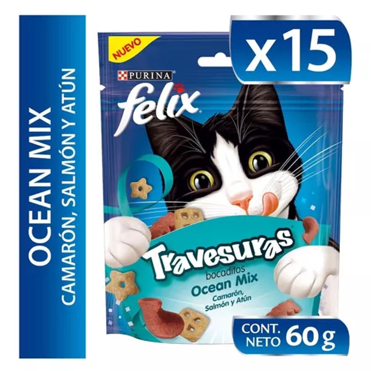 PURINA - Snacks Para Gato Felix Ocean Mix Caja 15 Unidades De 60g