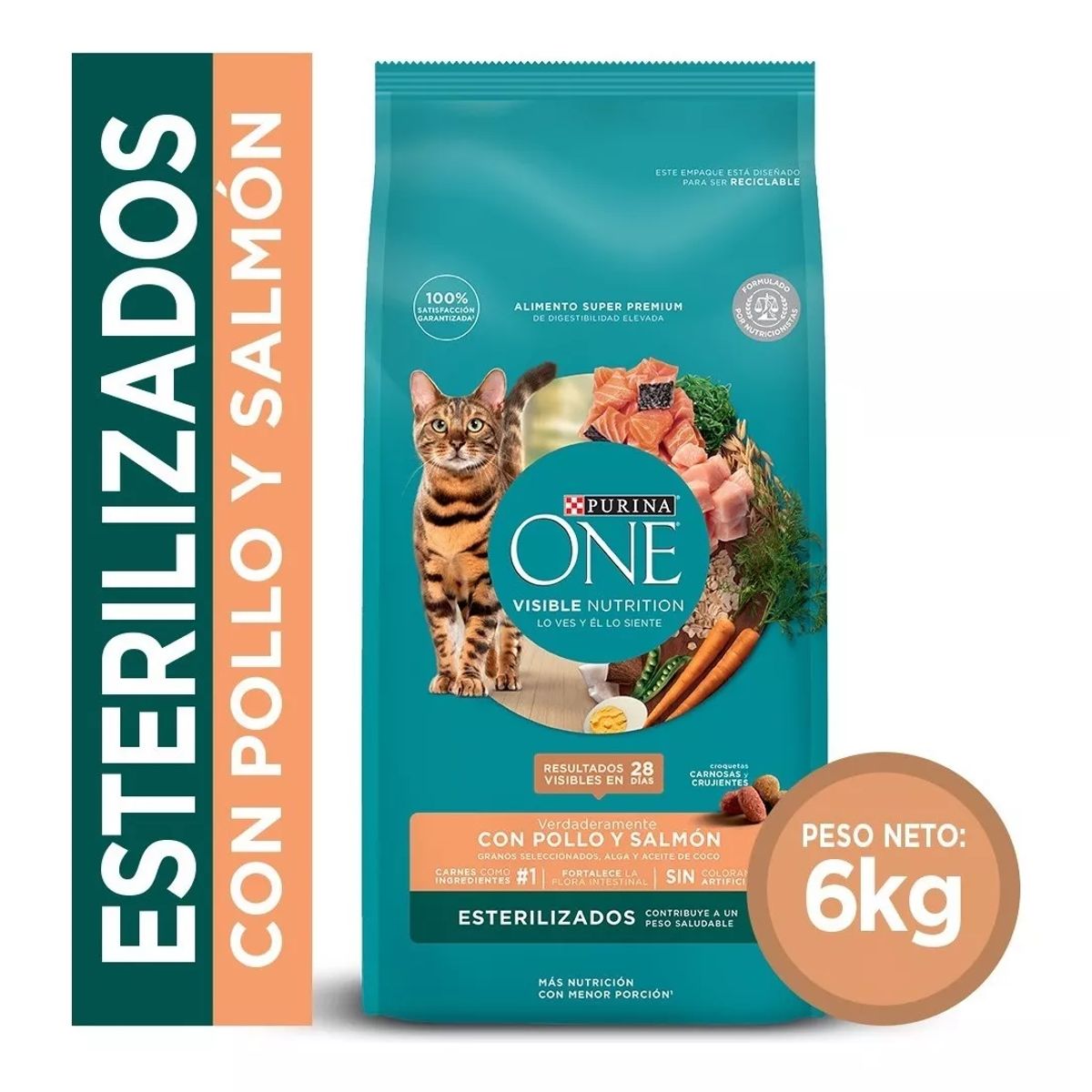 PURINA - Alimento Para Gato Purina One Esterilizado Con Salmón 6kg