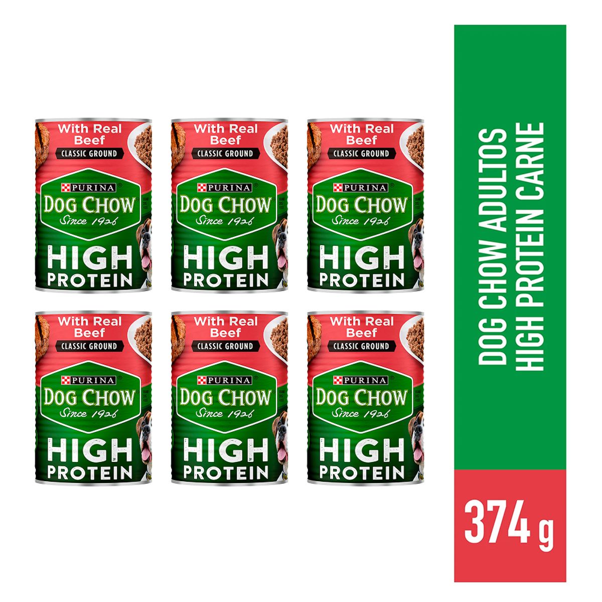 PURINA - Alimento Dog Chow alto en proteínas Carne 6und x 374GR