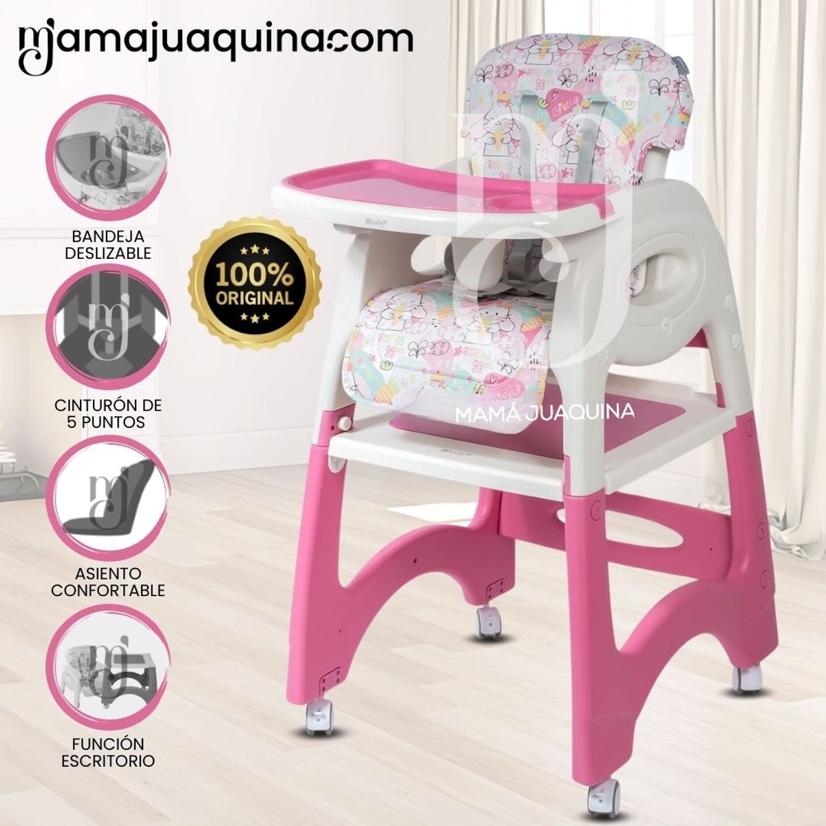 BABY - Silla de Comer 3 en 1 «CHAIRMAN» Pink