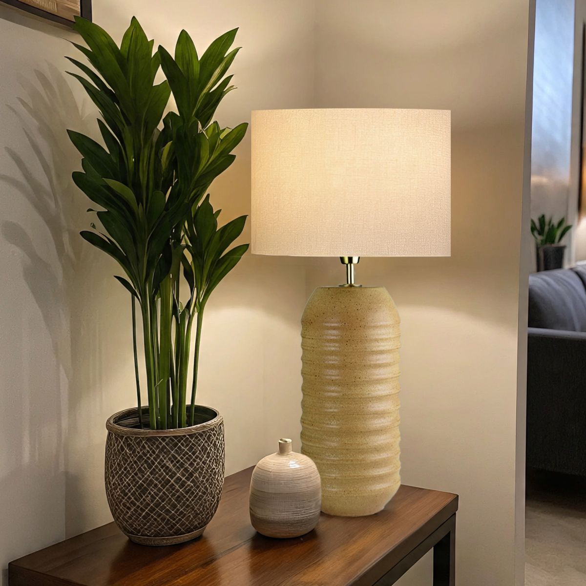 GENERICO - Lámpara de mesa Cafú Ceramica Hueso