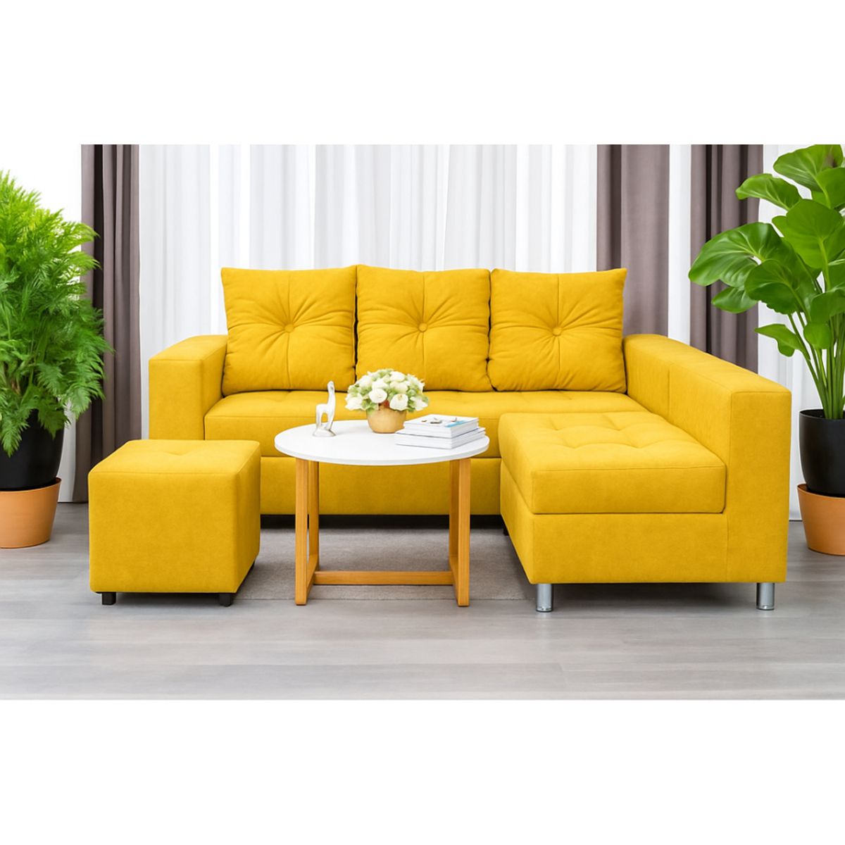 GENERICO - Sofá Seccional Minimalista Perú + Puff de Regalo - Amarillo
