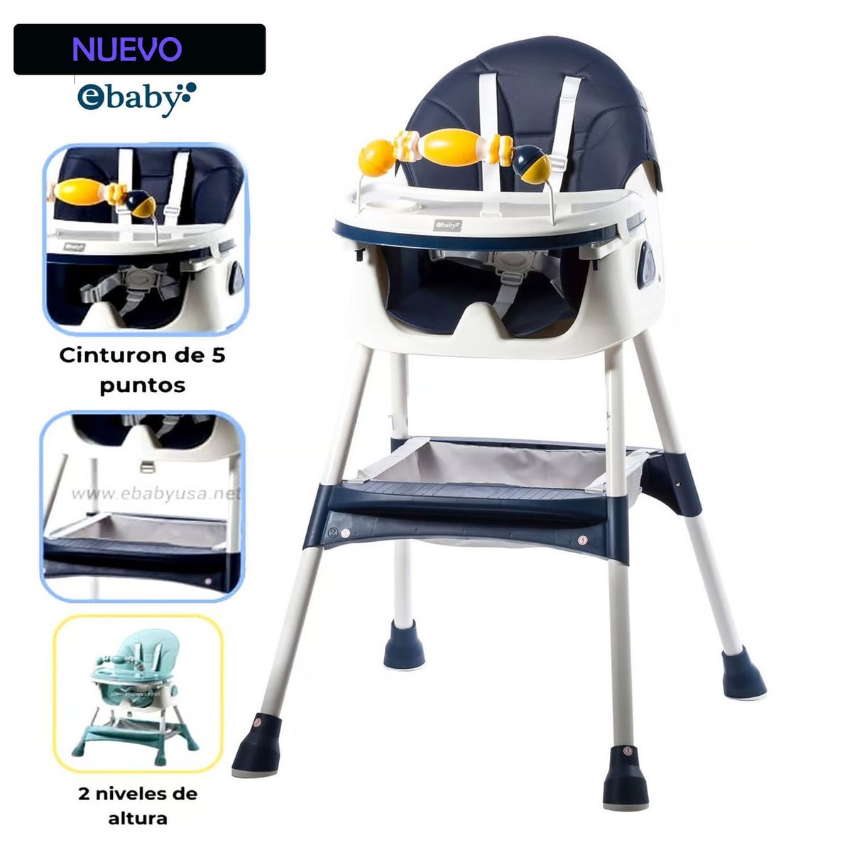 EBABY - Silla de Comer Ebaby Plegable Doble bandeja LULU Azul