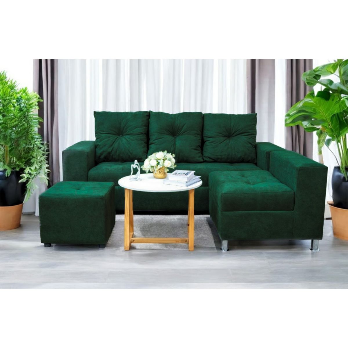 GENERICO - Sofá Seccional Minimalista Perú + Puff de Regalo - Verde