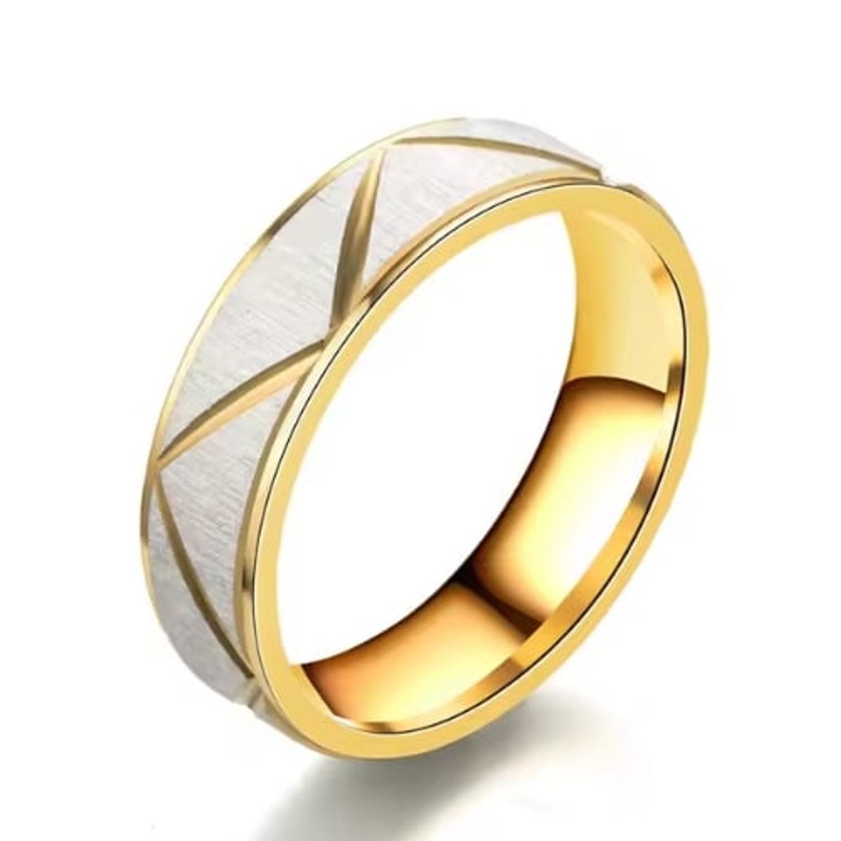 GENERICO - Anillo Bicolor Labrado Unisex Acero Inoxidable Pareja novio