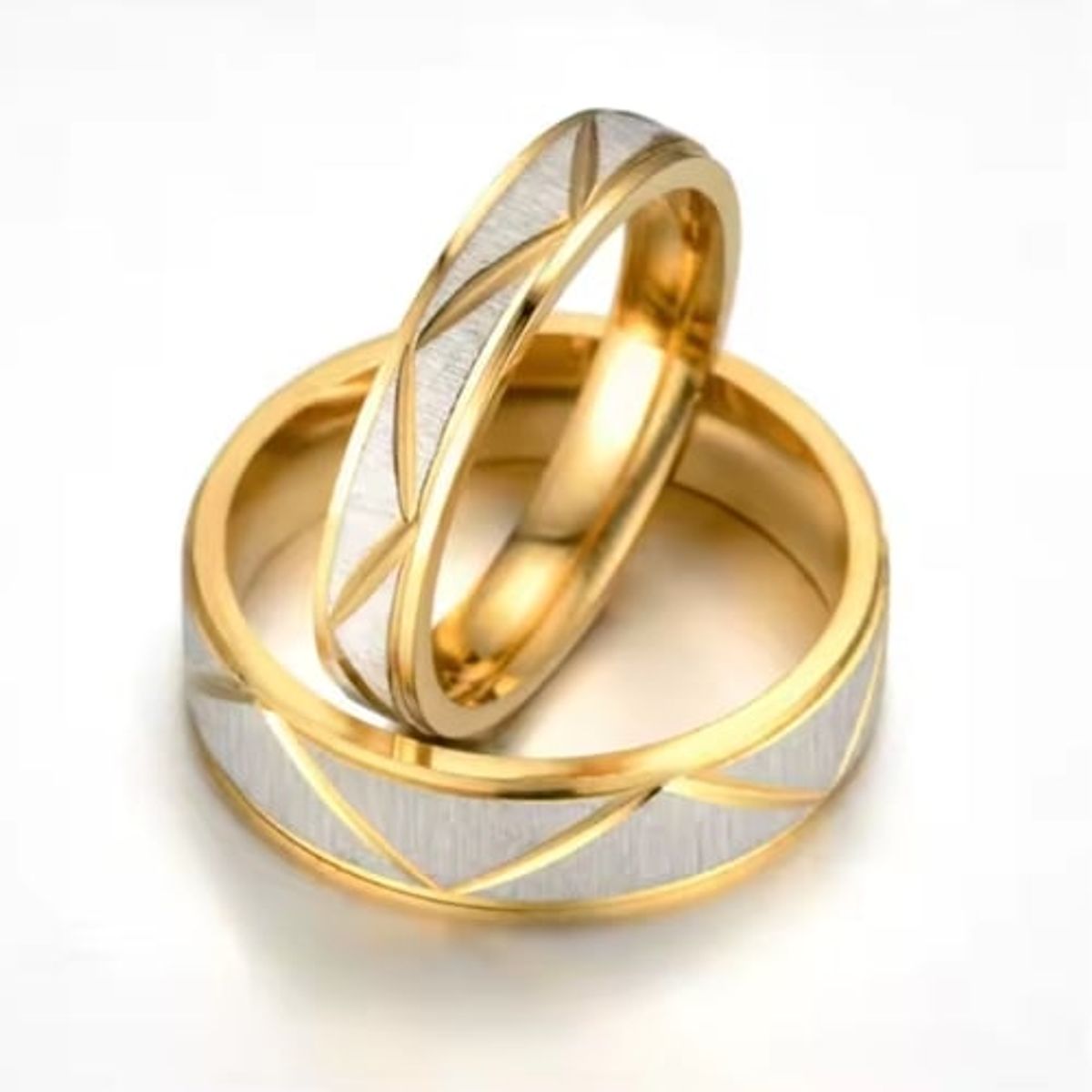 GENERICO - Anillo Bicolor Labrado Unisex Acero Inoxidable Pareja novio