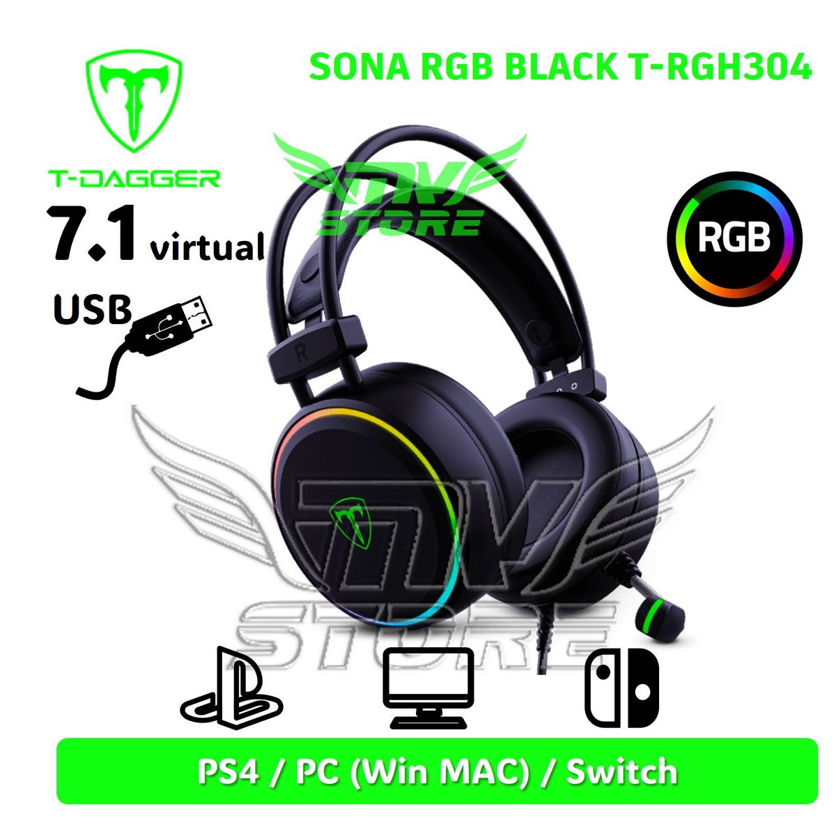 T-DAGGER - Audífonos T-Dagger Sona T-RGH304 RGB Color Negro