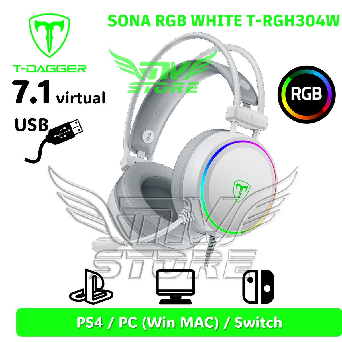 T-DAGGER - Audífonos T-Dagger Sona T-RGH304 RGB Color Blanco