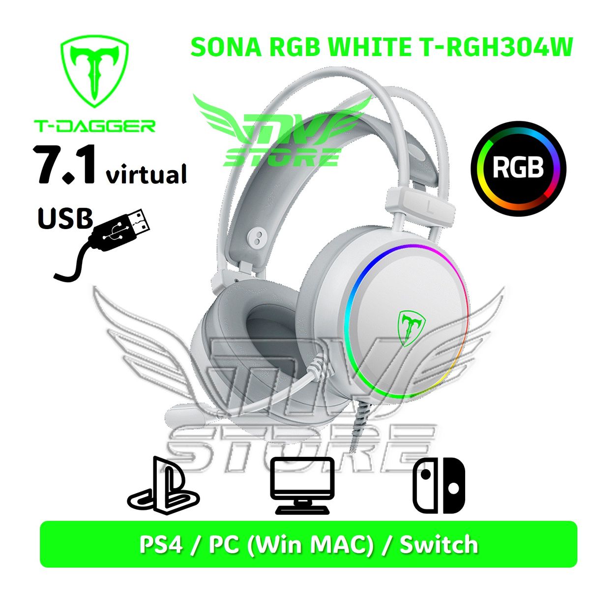 T-DAGGER - Audífonos T-Dagger Sona T-RGH304 RGB Color Blanco
