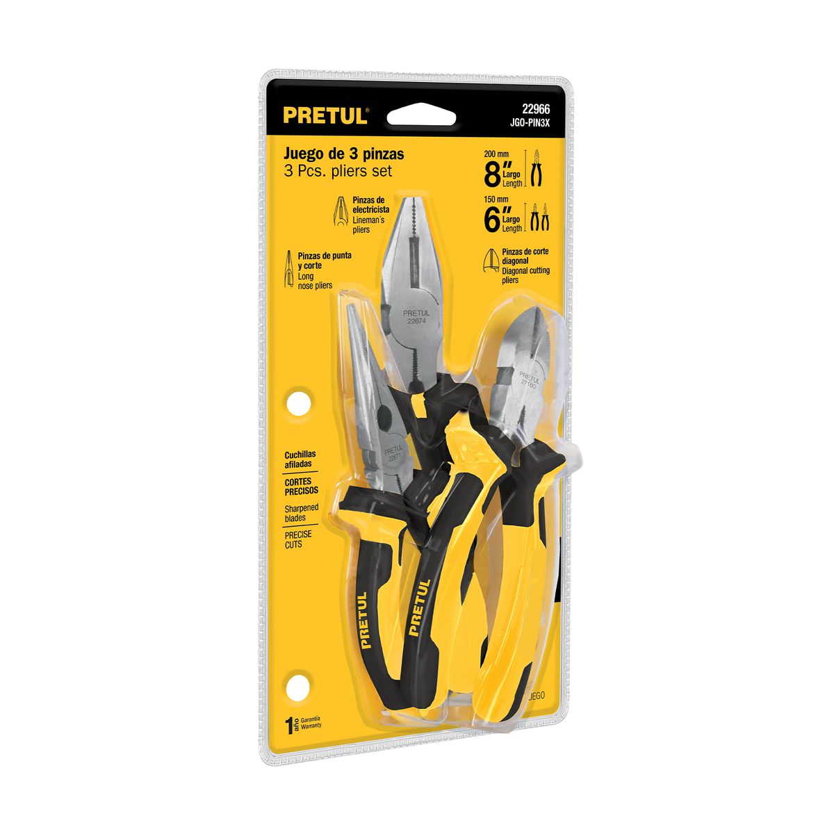 PRETUL - Juego de 3 pinzas 3 mango Comfort Grip, Pretul